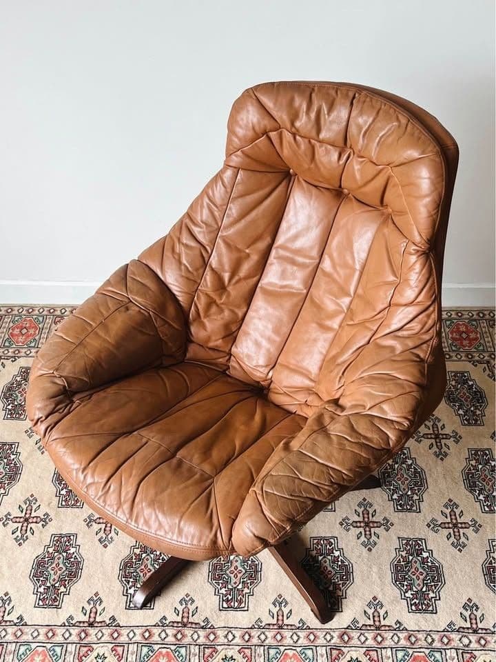 Lounge Chair Brown Leather Rosewood by H. W. Klein, Denmark 1970s