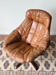 Lounge Chair Brown Leather Rosewood by H. W. Klein, Denmark 1970s - image blurred placeholder