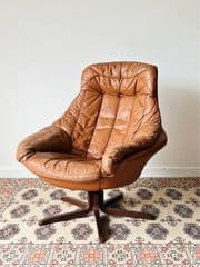 Lounge Chair Brown Leather Rosewood by H. W. Klein, Denmark 1970s - image blurred placeholder