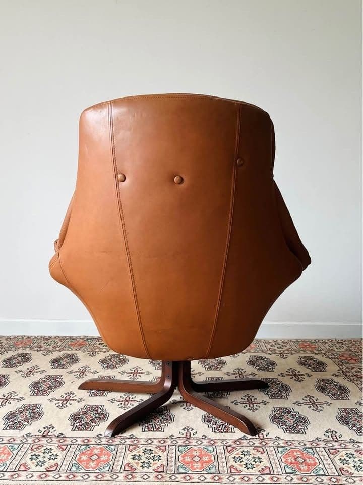 Lounge Chair Brown Leather Rosewood by H. W. Klein, Denmark 1970s