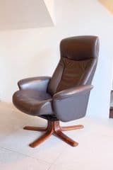 VINTAGE SCANDINAVIAN LEATHER RECLINER MID-CENTURY MODERN CHAIR - image blurred placeholder