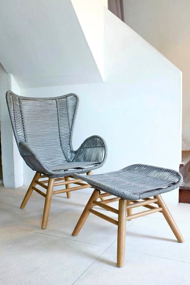 Grey Woven Rope Lounge Chair & Ottoman