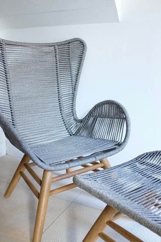 Grey Woven Rope Lounge Chair & Ottoman