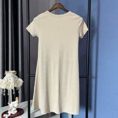 Uniqlo Women's Ribbed Crew Neck Short Sleeve Dress in Cream Color - image blurred placeholder