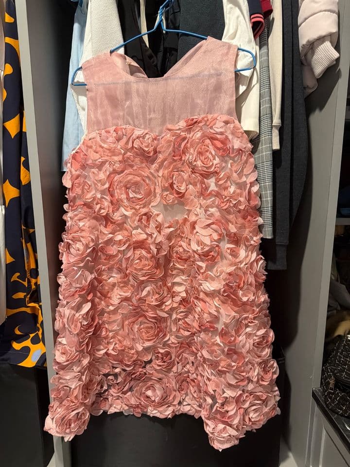 Pink Short Dress with Rose Pattern