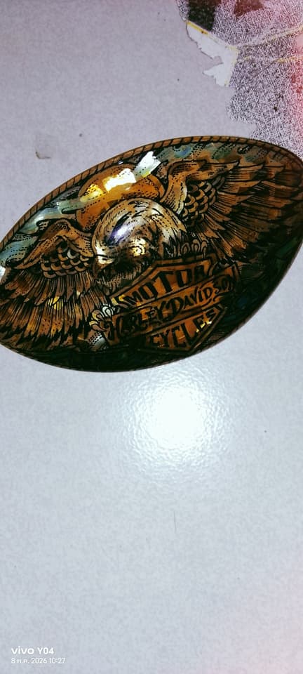 Handmade belt buckle, eagle pattern, Harley Davidson theme, handcrafted
