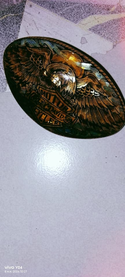 Handmade belt buckle, eagle pattern, Harley Davidson theme, handcrafted