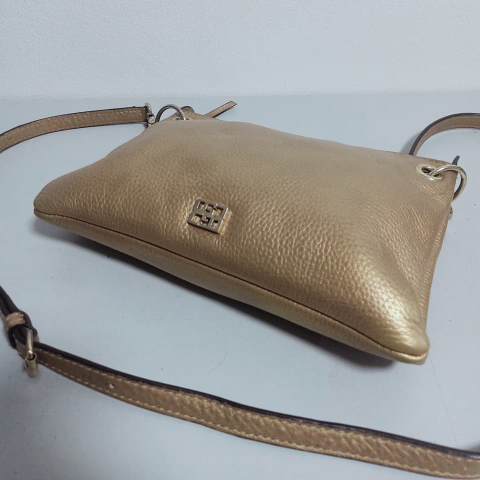 Genuine Leather Shoulder Bag, Gold