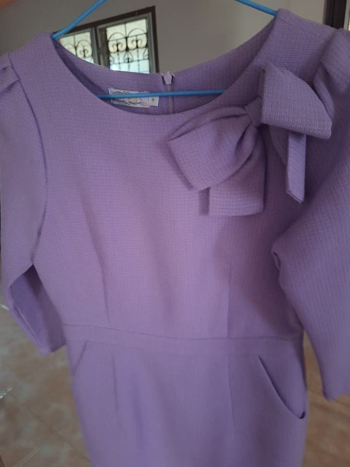 Purple pencil dress, size M, waist 28, bust 34, hips 36, App shop brand