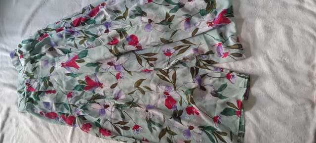 กางเกงกระโปรงผ้าชีฟองลายดอกไม้ สีเขียวมิ้นท์