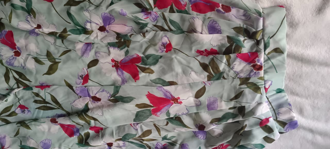 กางเกงกระโปรงผ้าชีฟองลายดอกไม้ สีเขียวมิ้นท์