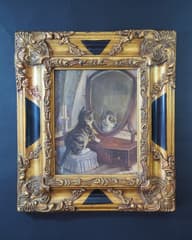 Винтажный рисунок кота у зеркала из Италии - image blurred placeholder