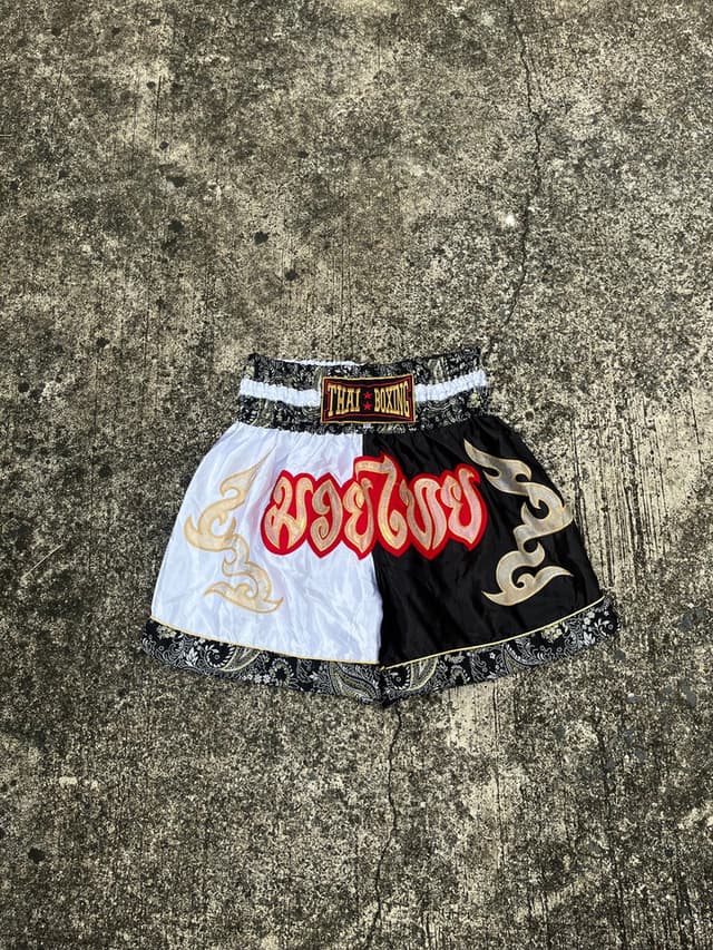 Thai Boxing Shorts Black and White