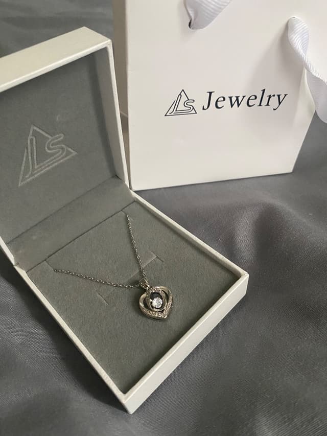 Necklace with layered heart pendant, LS Jewelry brand, centered diamond embellishment