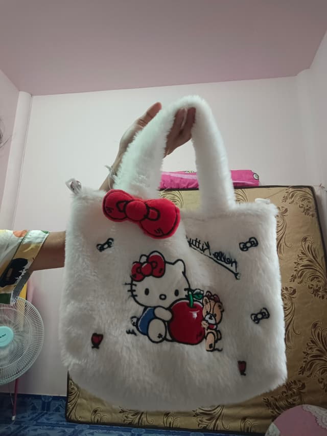 White Fur Bag with Kitty Pattern