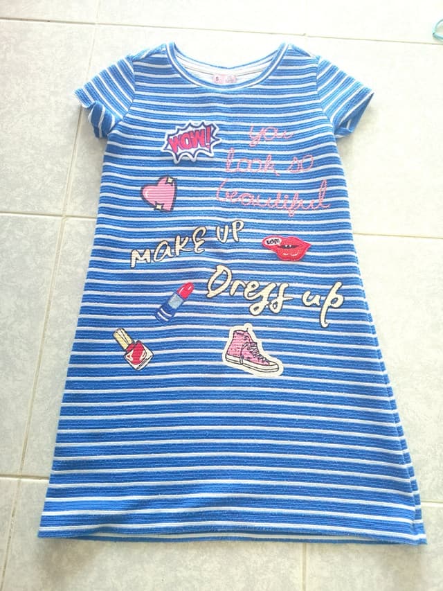 Girls' Dress Set, Blue and White Pattern