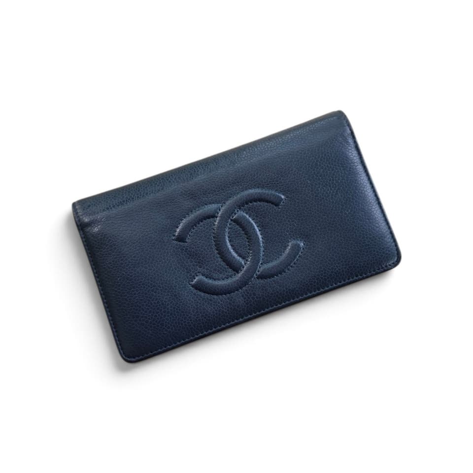 Кошелёк Chanel «Вневременной» из тёмно-синей кожи Carvier, 100% оригинал, Holo 15