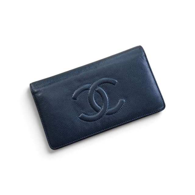 100% Authentic Chanel Timeless Wallet Navy Blue Carvier Leather Holo 15