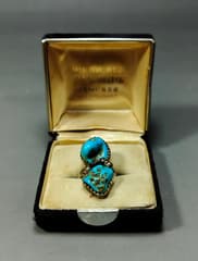 Genuine 925 Sterling Silver Ring with Natural Turquoise Gemstone, Navajo Style - image blurred placeholder