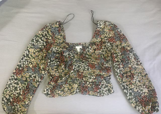 H&M Square-Neck Long-Sleeve Floral Top