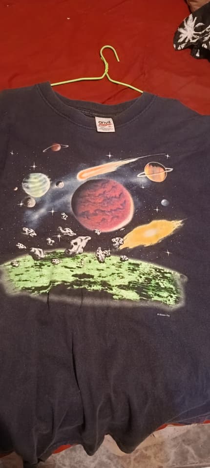Authentic 90s Vintage T-Shirt with Solar System Design, Glow-in-the-Dark