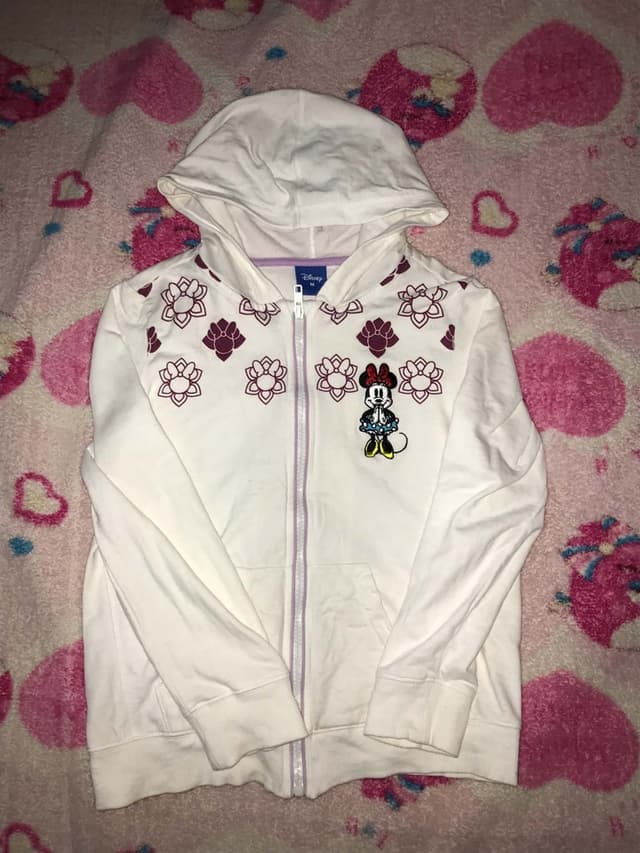 Disney Front-Zip Hoodie with Minnie Mouse in a Graceful Wai Greeting Pose