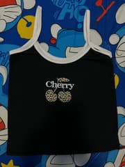 Black Spaghetti-Strap Top with White Trim - image blurred placeholder