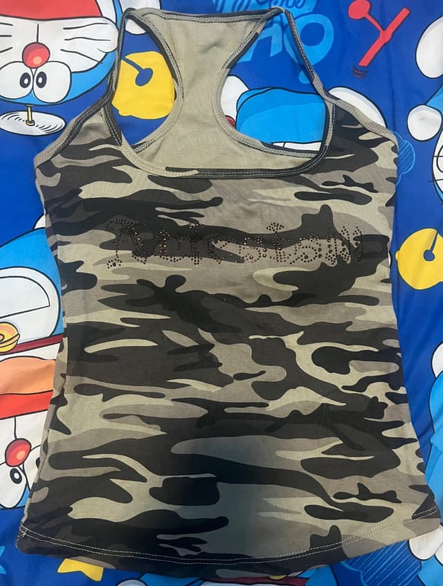 Padded Tank Top with Built-in Cups, Camouflage Pattern