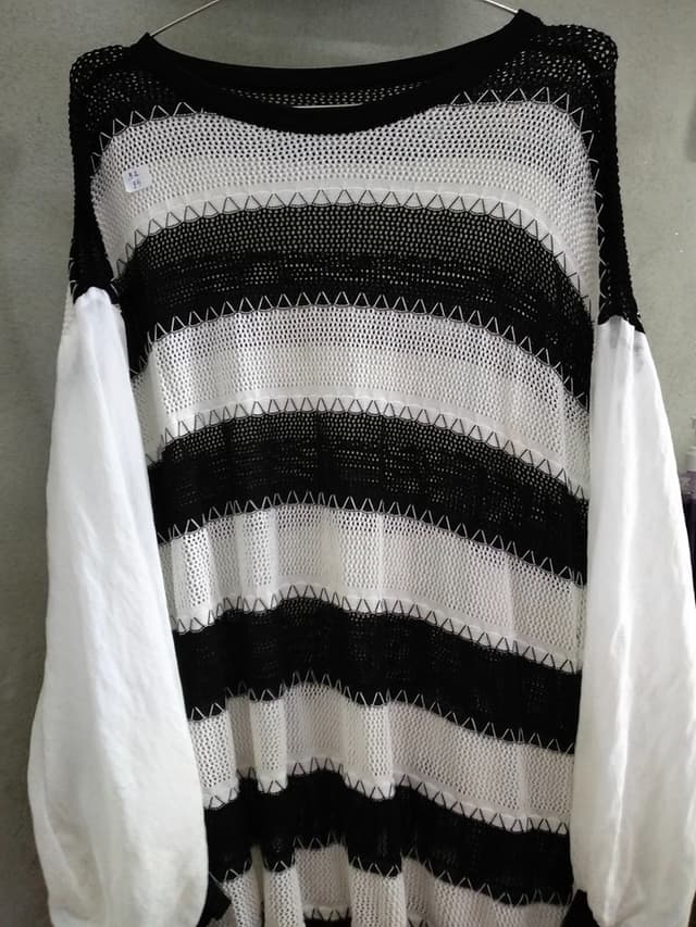 Y2K Sheer Knit Long-Sleeve Top, Black and White Striped