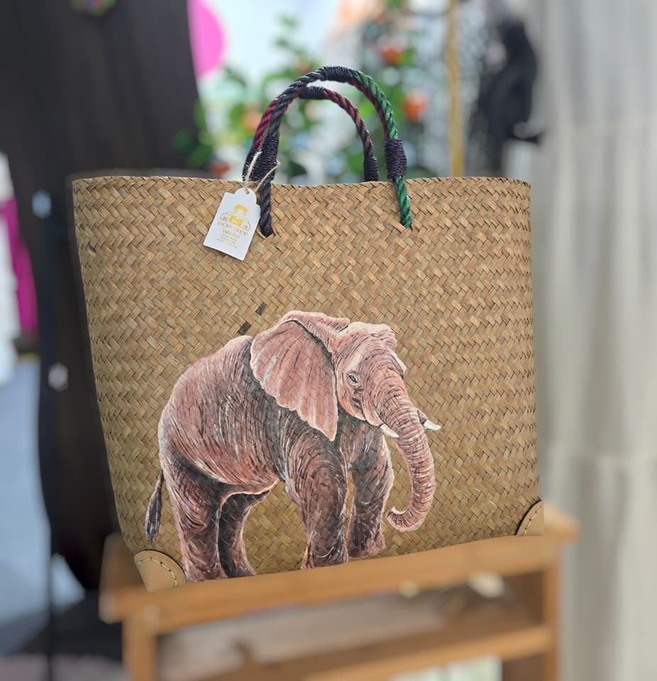 Handmade woven elephant-shaped bag