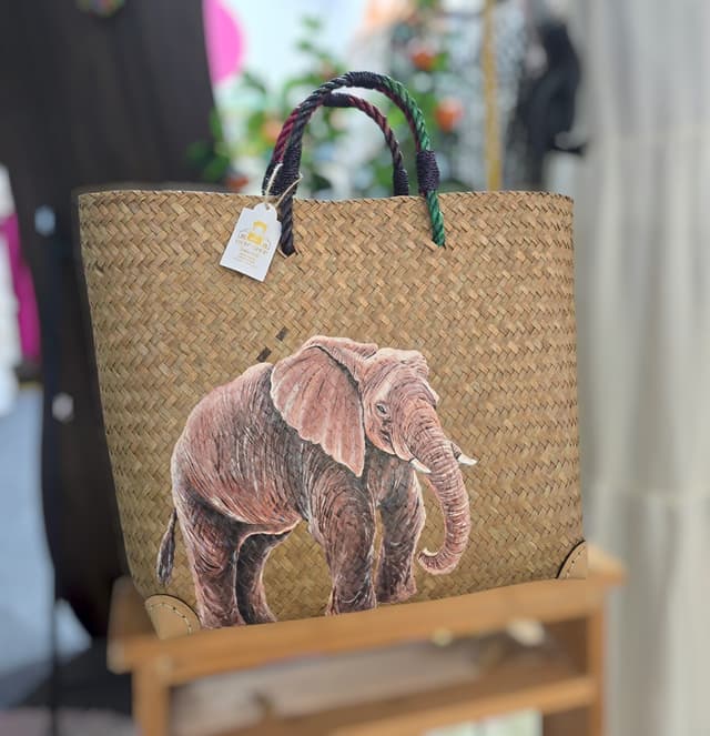 Handmade woven elephant-shaped bag