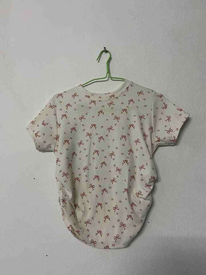 White Shirt with Pink Bow Pattern
