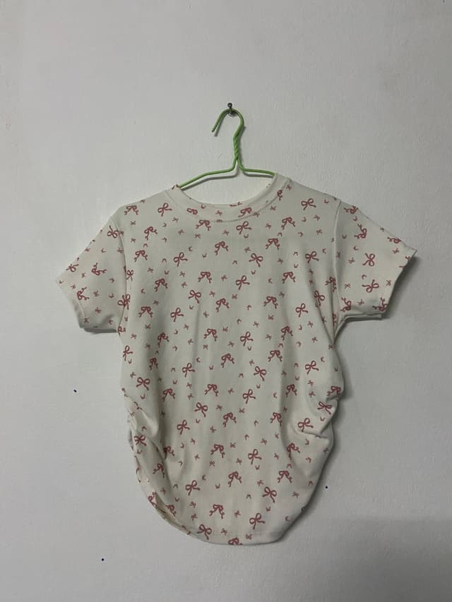 White Shirt with Pink Bow Pattern