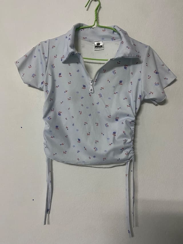 Light Blue Floral Print Crop Top
