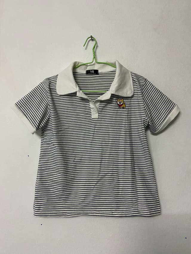 Cropped Collared Shirt, Black and White Stripes