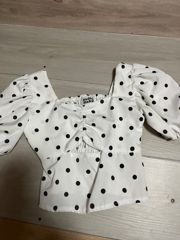 Hello Baby White Polka-Dot Puff-Sleeve Top – Best Seller
