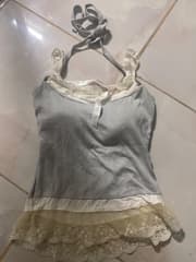 Spaghetti-Strap Halter-Neck Top with Lace Straps - image blurred placeholder