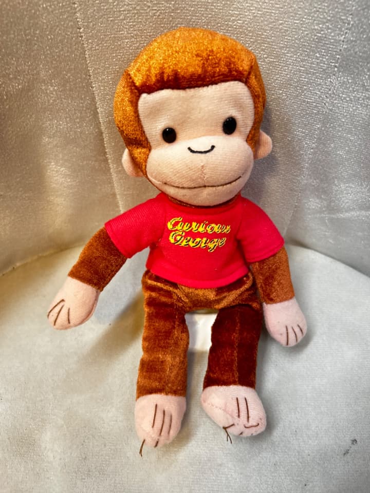 George Monkey Doll, Red Shirt, 9 Inches
