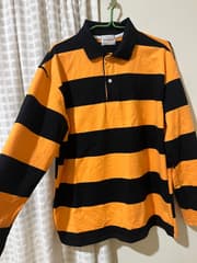 เสื้อคอปกแขนยาว ลายทางสีส้มดำ - image blurred placeholder
