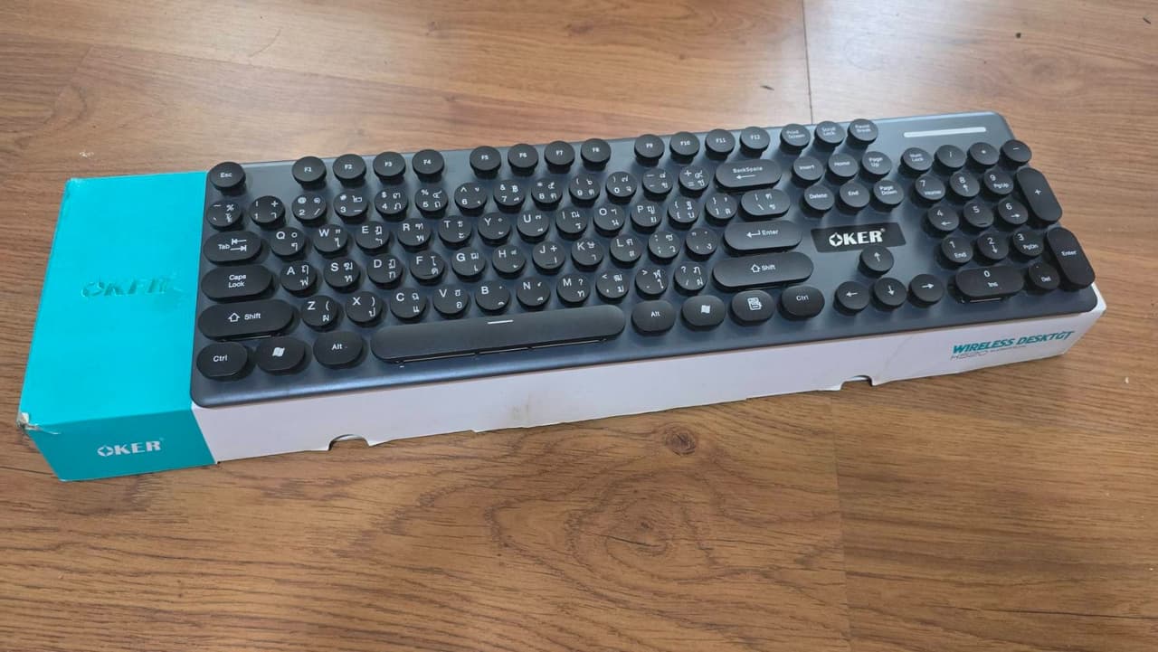 OKER K520 Wireless Keyboard and Mouse Set, Round Keys, Retro Style