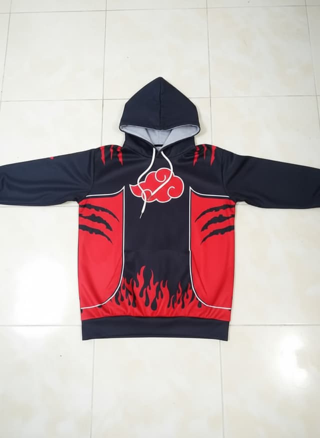 เสื้อฮู้ดแขนยาว ลายเปลวเพลิงและเมฆแดง