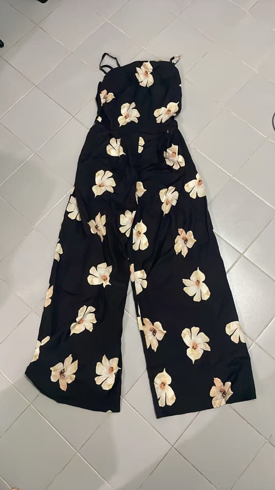 Black Floral Print Sleeveless Long Jumpsuit
